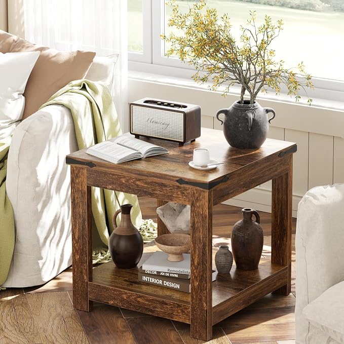 Homieasy End Table, 20 Inch Square End Table, Farmhouse Wood Side Table - Image 5