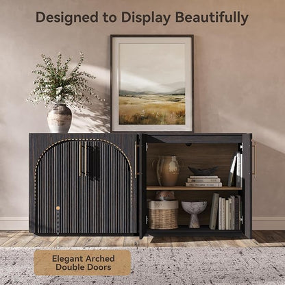 Sideboard Cabinet with Fluted Doors, Adjustable Shelves, Modular Coffee Bar - Image 5