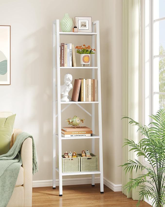 Hoctieon 5-Tier Industrial Ladder Bookshelf, Narrow Ladder Shelf, Tall Standing by Hoctieon