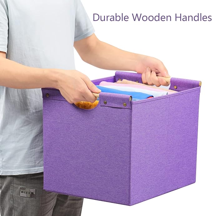 HOONEX Large Foldable Storage Bins, Linen Fabric, Storage Baskets - Image 3
