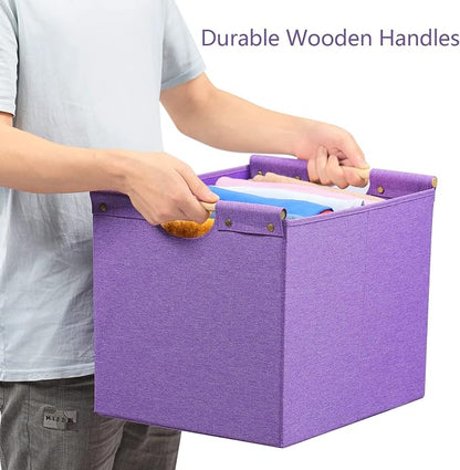HOONEX Large Foldable Storage Bins, Linen Fabric, Storage Baskets - Image 3