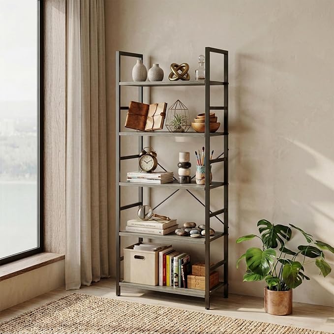 HealSmart 5 Tier Bookshelf, Free Standing Book Shelf Home Office Bookcase Shelf - Image 7