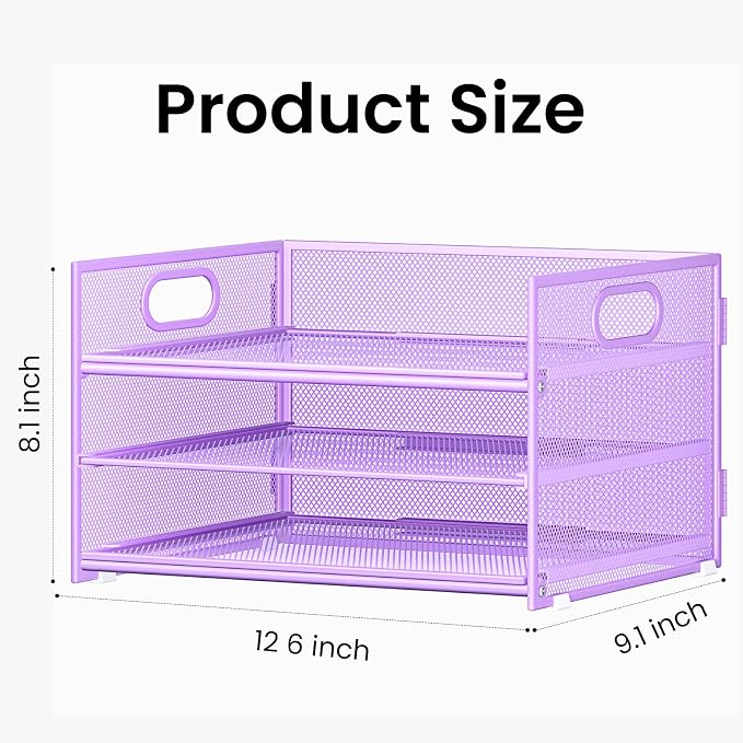 Subekyu 2-Pack 3-Tier Purple Metal Mesh Desk Paper Letter Tray & File Sorter - Image 5