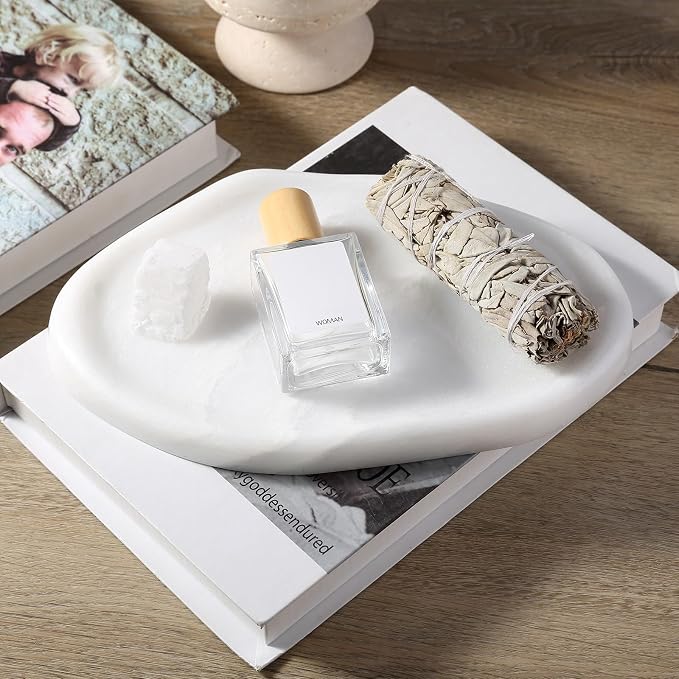 Koville Luxurious White Marble Vanity Tray, Cloud Shape Serving Stone Key Tray - Image 6