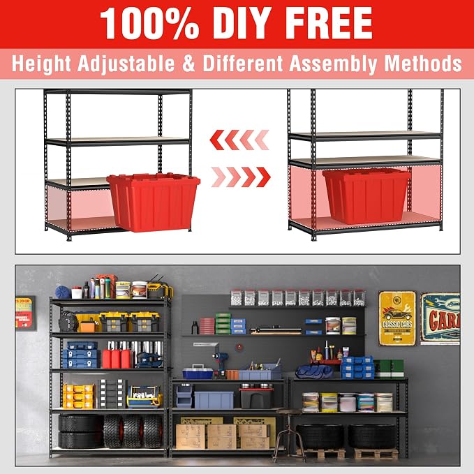 WORKPRO 4000LBS Storage Shelves, 5-Tier Metal Shelving Unit, Adjustable Garage - Image 5