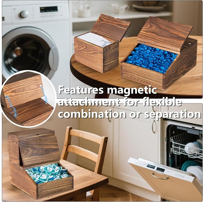 Wooden Laundry Dishwasher Pods Container, Storage - Image 4
