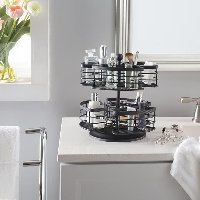 Bath Bliss 2 Tier Carousel Vanity Storage Organizer, Under Cabinet, Dresser Top - Image 3