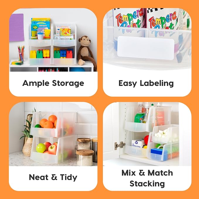 IRIS USA Clear Plastic Stackable Storage Bins, X Large- 4 Pack, Open Front - Image 3
