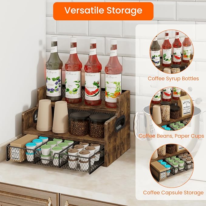 Homode Coffee Syrup Rack Organizer, 3-Tier 8 Bottles Syrup Holder Stand - Image 4