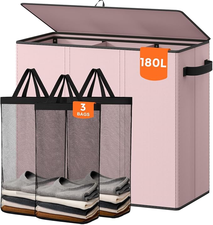 180L Laundry Hamper 3 Section, Large Laundry Basket by Optish