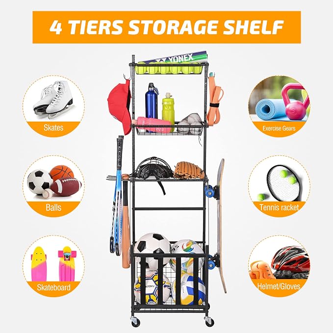 PLKOW Sports Equipment Storage for Garage, Indoor/Outdoor Sports Rack for Garage - Image 5