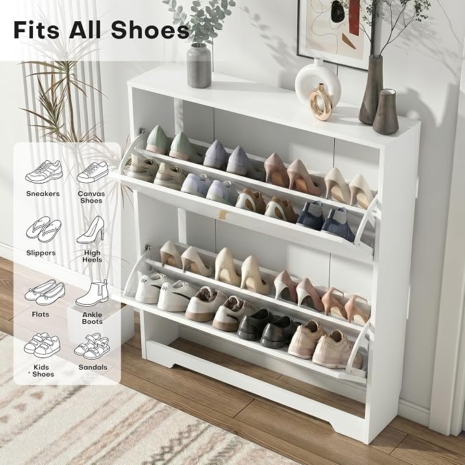 Nicetree Shoe Cabinet with 2 Flip Drawers, Modern Entryway Organizer, - Image 3