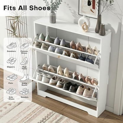 Nicetree Shoe Cabinet with 2 Flip Drawers, Modern Entryway Organizer, - Image 3