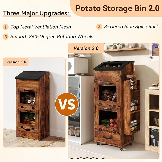 Verano Garden 16.0" Potato and Onion Storage Bin on Wheels, Bread Box | Fruit - Image 7