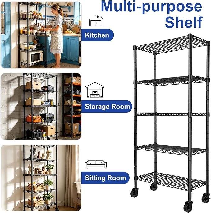 REGILLER 5-Wire Shelving Metal Storage Rack Adjustable Shelves, Standing - Image 6