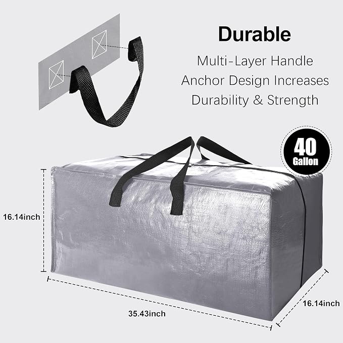 6 Pack Heavy Duty Extra Large Moving Bags W/Backpack Straps - Image 2