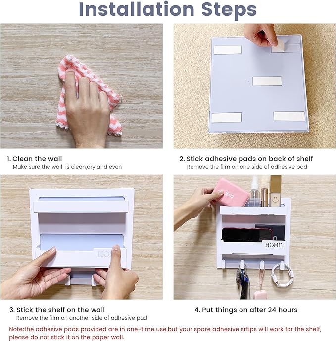 Bedside Shelf Accessories Organizer, Wall Mount Self Stick On, Cute Room Decor - Image 4