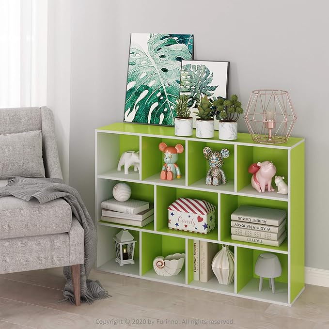 Furinno LUDER Book Shelf, 11-Cube Bookshelf, Reversible Bookcase, 9.4 x 29.1 x - Image 2