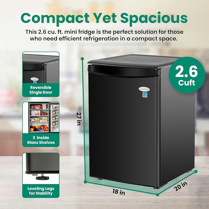 roomwell E-Star 2.6 Cu Ft Mini Fridge without Freezer - Image 2