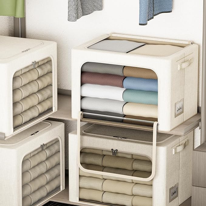 4 Pack Clothes Storage Bins - 22L Stackable Storage Box with Lid，Foldable - Image 6