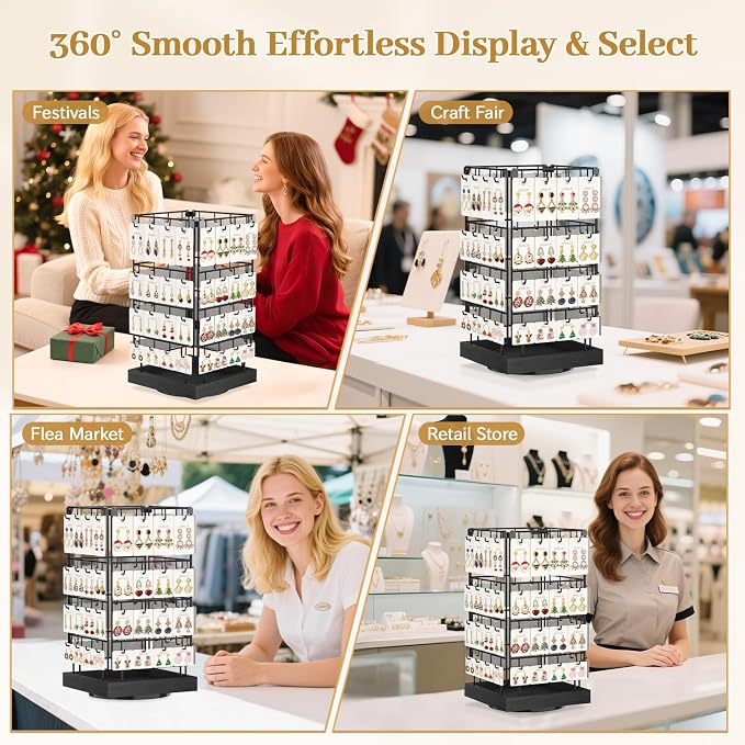 MODOWEY 360 Rotating Earring Cards Organizer Holder Stands - Image 6