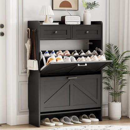 Shoe Cabinet with 2 Flip Drawers & 2 Top Drawers, Hidden Slim Shoe Rack by Xixini