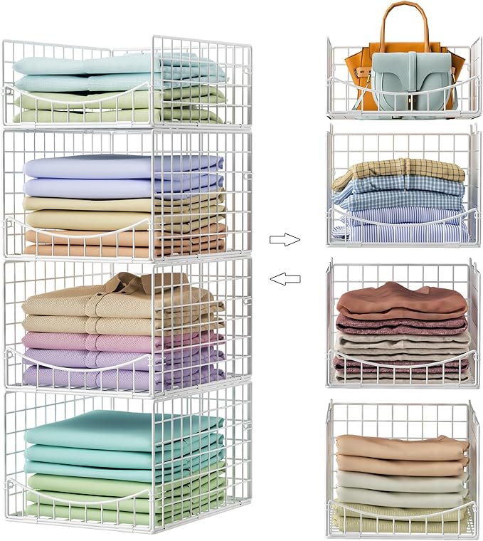 4-Tier Stackable Closet Organizers and Storage Shelves, Foldable & by Hongtamoya