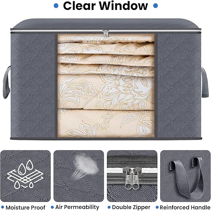 Large Clothes Storage Bags 4 Pack, Foldable Closet Organizers - Image 3