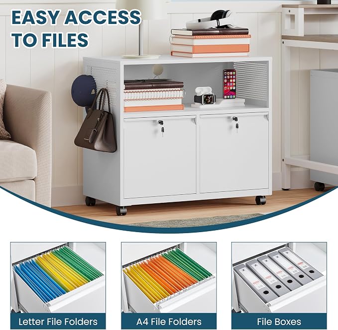 MIIIKO File Cabinet with Storage 2 Drawers, Rolling File Cabinet - Image 5