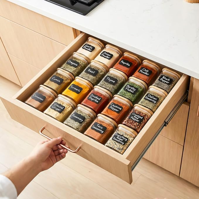 TBWIND 12 Pack 4 oz Square Glass Spice Jars - Image 3
