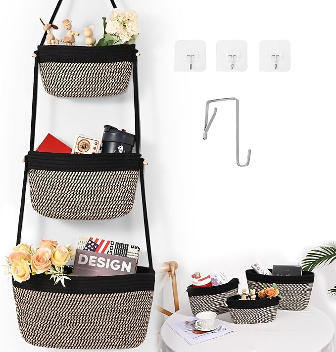 Hanging Basket, 3-Tier Woven Wall Basket by Degeyoyo