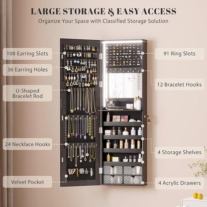 Vlsrka 47.2" LED Jewelry Armoire Organizer, Wall/Door Mounted - Image 2