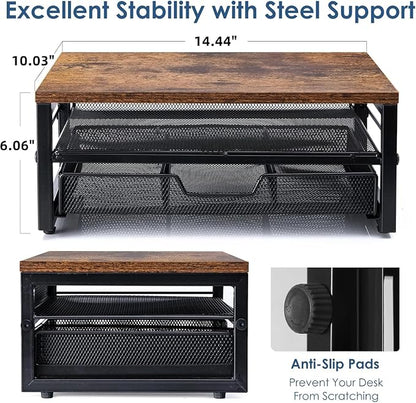 ARCOBIS Monitor Riser with Drawers and Pen Holders, Wood & Mesh Metal Computer - Image 3