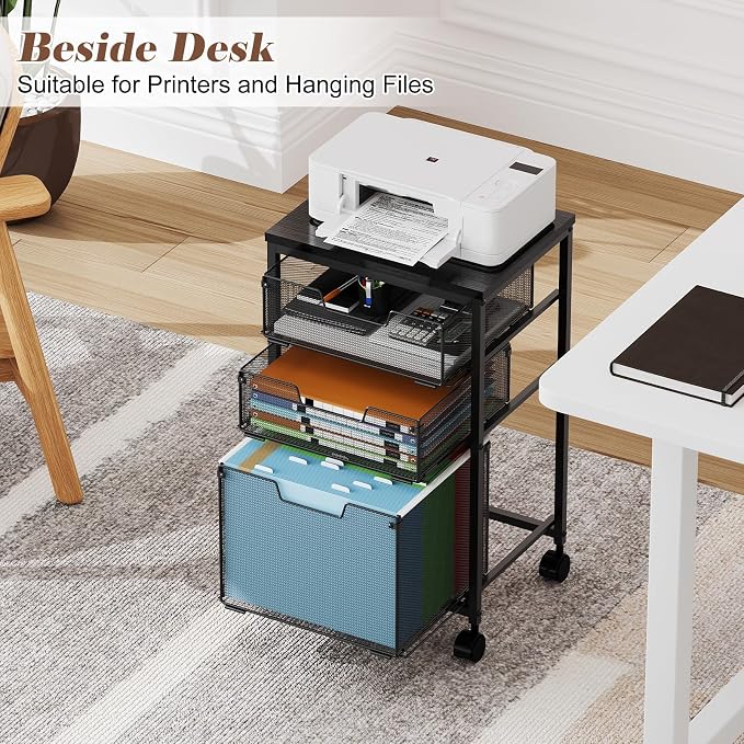 Sbanmao Rolling File Cart with 3 Drawers, Filing Cabinet, Hanging Folder Holder - Image 7