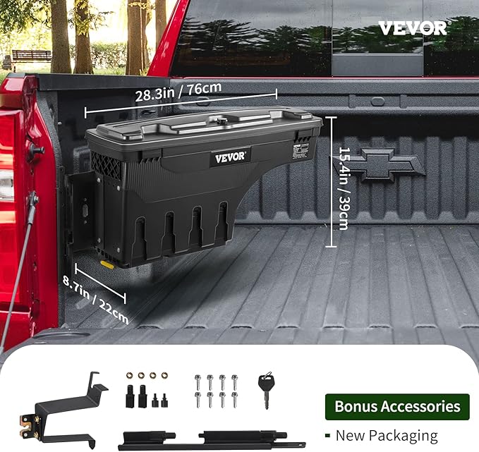 VEVOR Truck Bed Storage Box, Lockable Lid, Waterproof ABS Wheel Well Tool Box - Image 7
