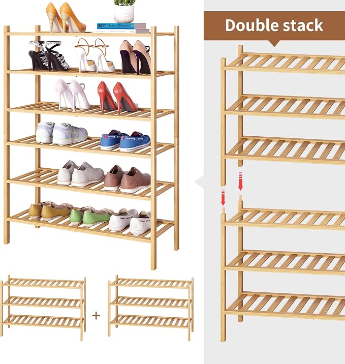 Bamboo Shoe Rack Stackable Shoe Shelf Storage Organizer - Image 4