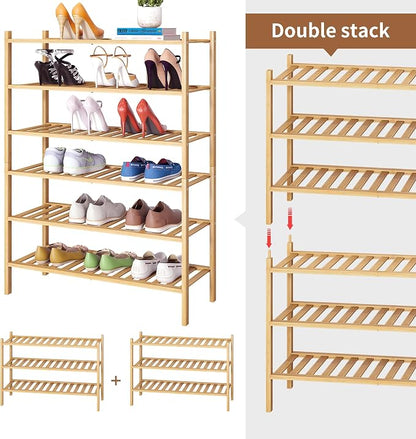 Bamboo Shoe Rack Stackable Shoe Shelf Storage Organizer - Image 4