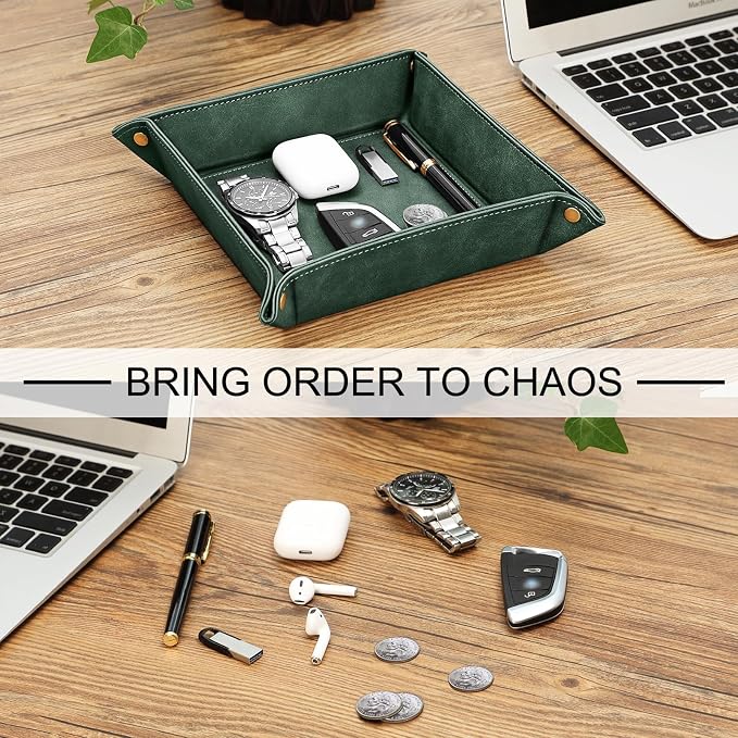 SITHON Valet Tray Desktop Storage Organizer – Premium PU Leather Catchall - Image 5