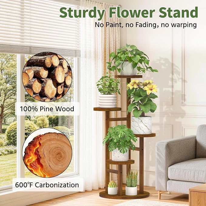 LASZOLA 4 Tiered Wood Plant Stand Indoor Corner - Image 7