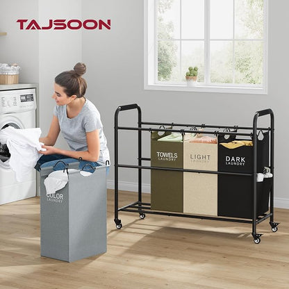 Tajsoon 4 Bag Laundry Sorter Cart, 4 Section Laundry Hamper Sorter - Image 2