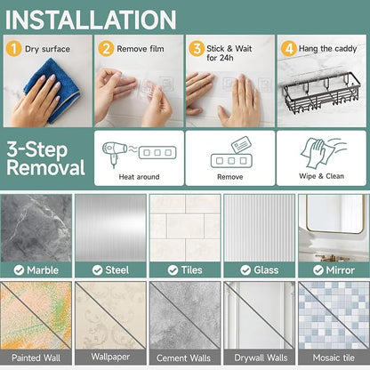Veken Shower Caddy 6-Pack, Advanced Rustproof Design, No Drilling Adhesive - Image 9