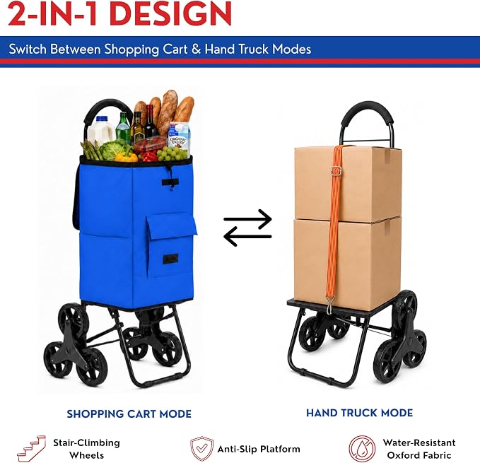 Shopping Cart, Super Loading Stair Climber 220 lbs Capacity, Grocery Foldable - Image 6