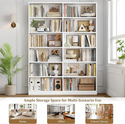 FACBOTALL Bookshelf and Bookcase, 6-Tier Double Wide Bookshelves, Freestanding - Image 8