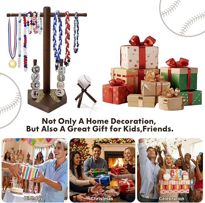 Wooden Baseball Ring & Necklace Holder – Championship Rings Display Stand - Image 7