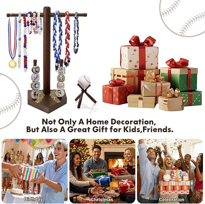 Wooden Baseball Ring & Necklace Holder – Championship Rings Display Stand - Image 7
