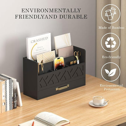 Bamboo Mail Organizer Countertop Wood Desk Organizer Drawer Tabletop Storage - Image 4