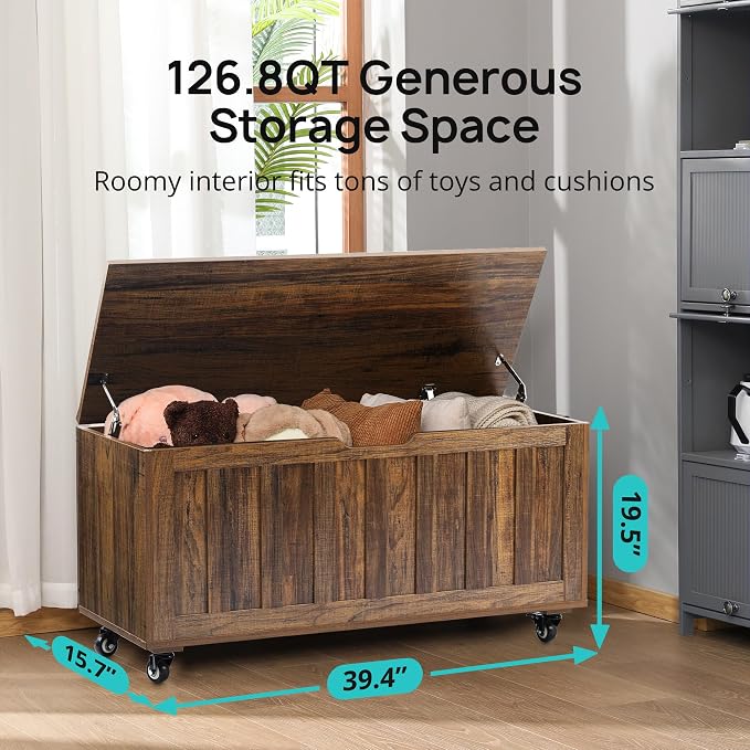 HYZ Storage Chest, 39.4'' Wooden Storage Bench - Image 2