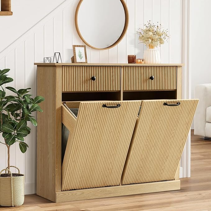 Grepatio Tilt Out Fluted Laundry Hamper Cabinet, 22 Gallon Double Hidden by Takesyoutohaveawonderfullife