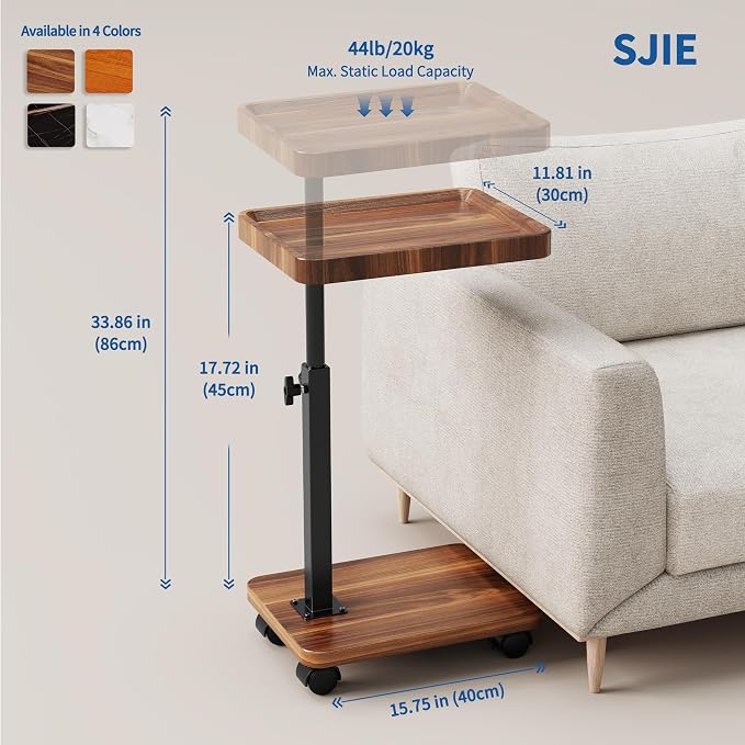 C Table End Table Adjustable Height, 360°Swivel TV Tray Table - Image 2