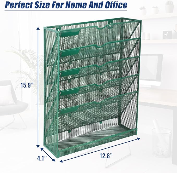 EASEPRES 6 Tier Desk File Organizer, Mesh Hanging Wall Mount Document - Image 2